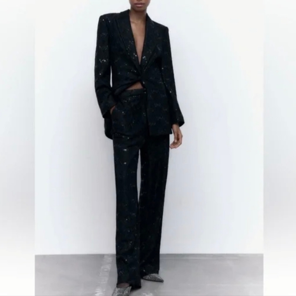 Zara Lace Sequin Detail Pants Size Small